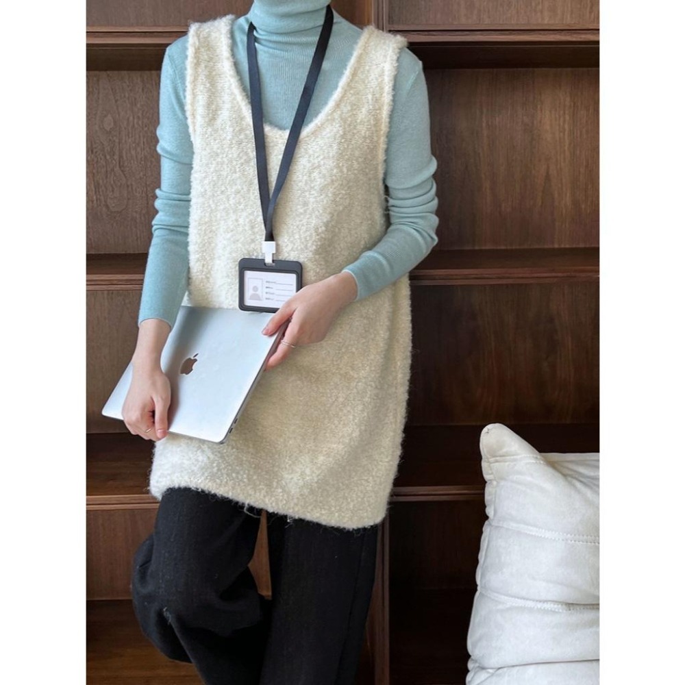 13%羊毛 U領寬疊穿絨毛圈圈針織背心裙*3色 | kukuta-細節圖3