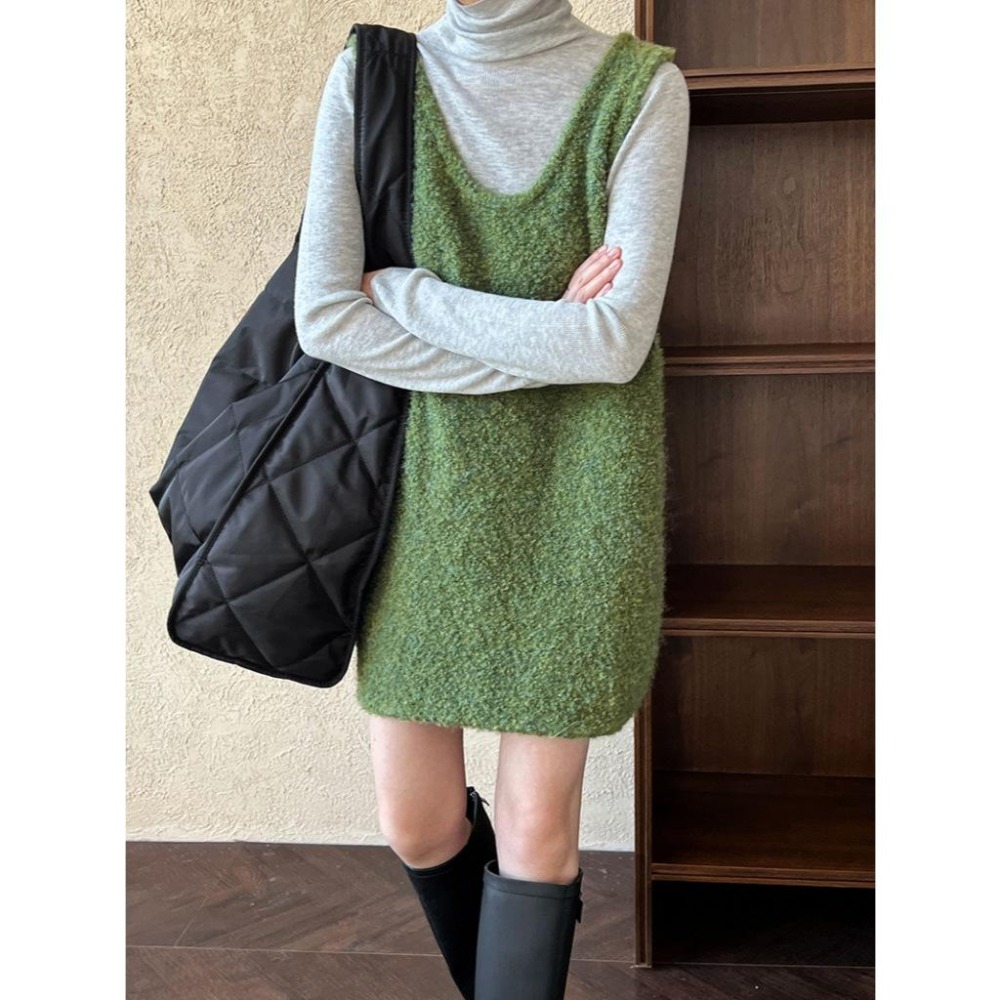 13%羊毛 U領寬疊穿絨毛圈圈針織背心裙*3色 | kukuta-細節圖5