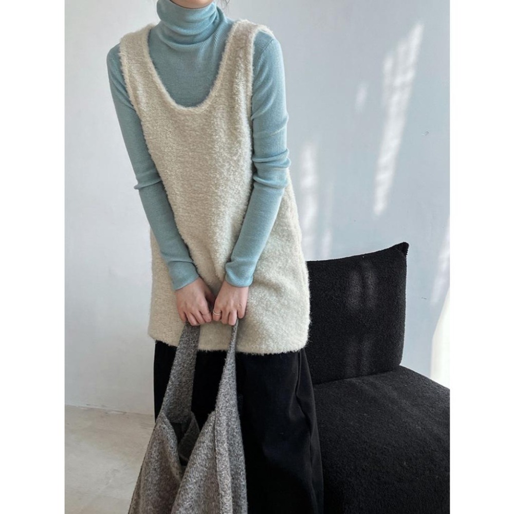 13%羊毛 U領寬疊穿絨毛圈圈針織背心裙*3色 | kukuta-細節圖6