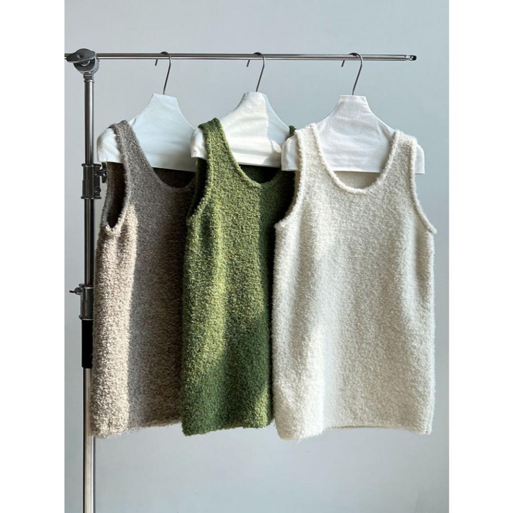 13%羊毛 U領寬疊穿絨毛圈圈針織背心裙*3色 | kukuta-細節圖8