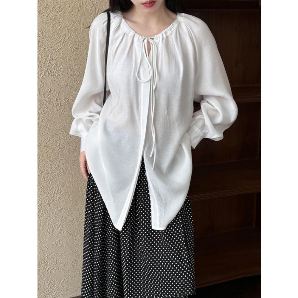 領口綁帶天絲上衣*2色 | kukuta-細節圖2