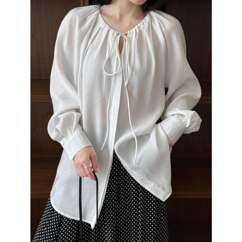 領口綁帶天絲上衣*2色 | kukuta-細節圖4