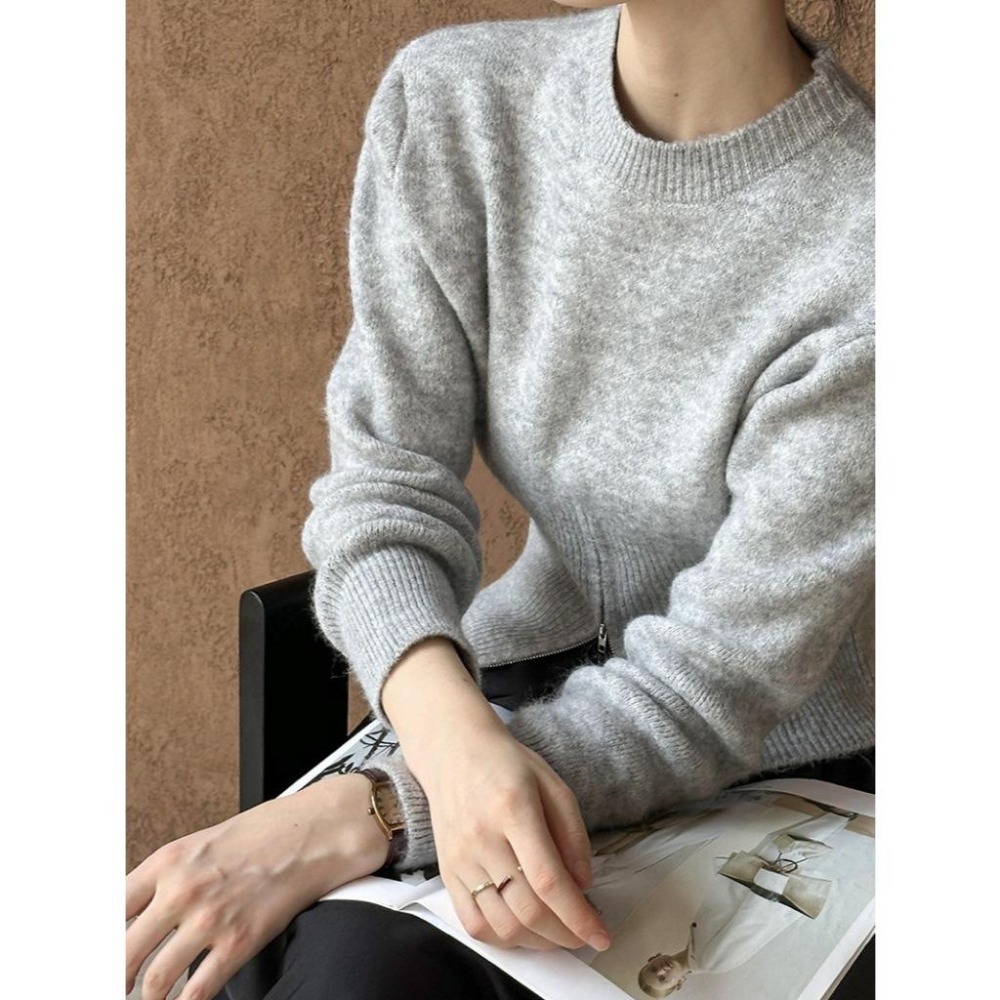 現+預 6%羊毛 修身拉鍊毛衣 圓領收腰針織上衣 *3色 | kukuta-細節圖3