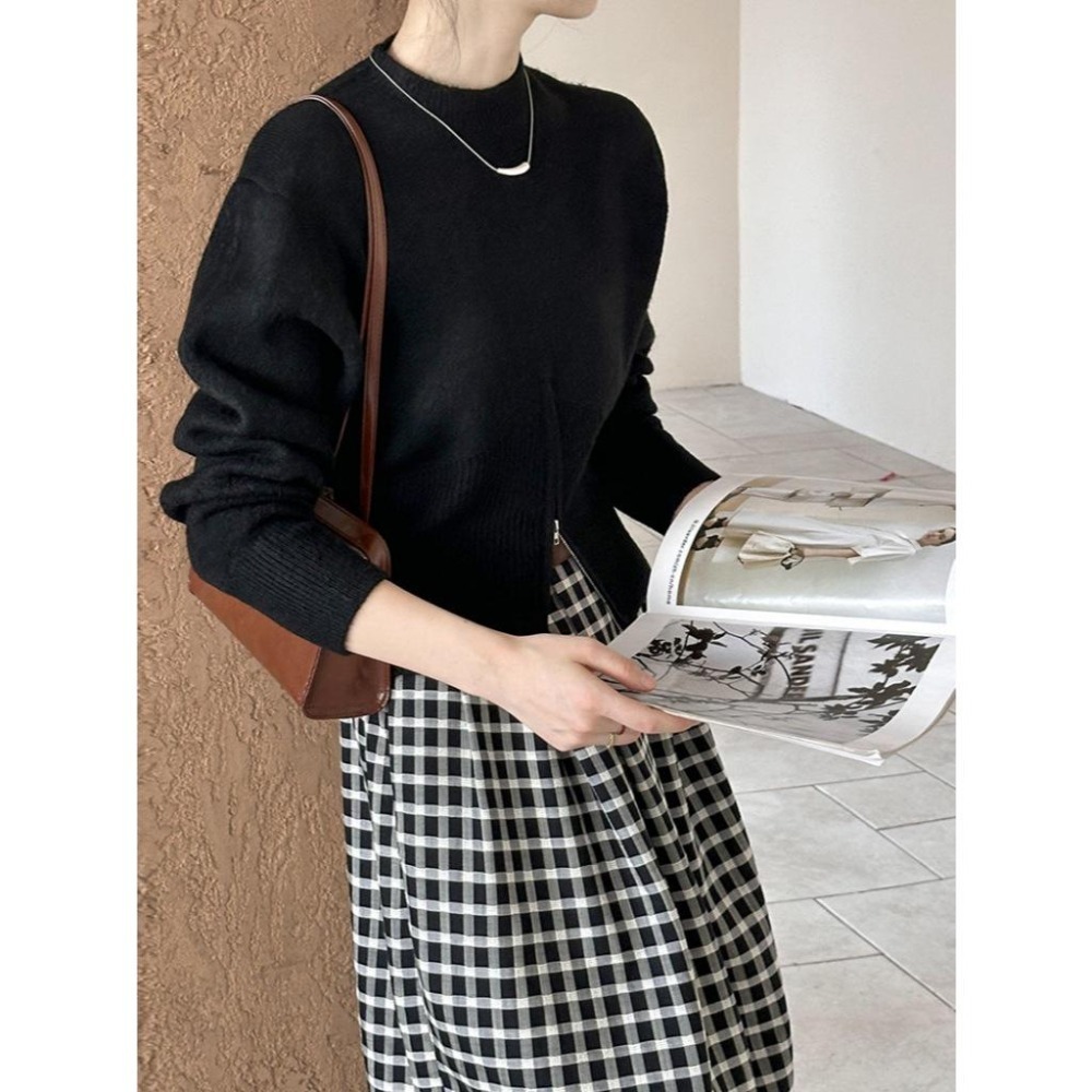 現+預 6%羊毛 修身拉鍊毛衣 圓領收腰針織上衣 *3色 | kukuta-細節圖5