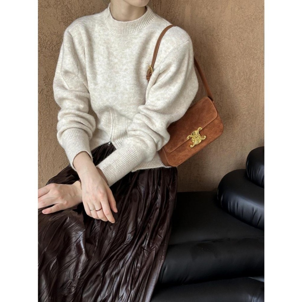 現+預 6%羊毛 修身拉鍊毛衣 圓領收腰針織上衣 *3色 | kukuta-細節圖7