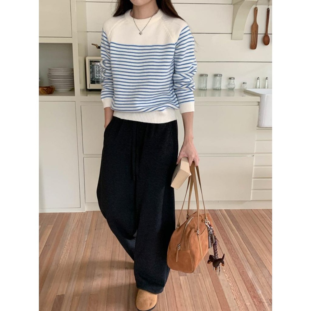 冬天保暖 撞色條紋圓領針織毛衣 *3色 | kukuta-細節圖2