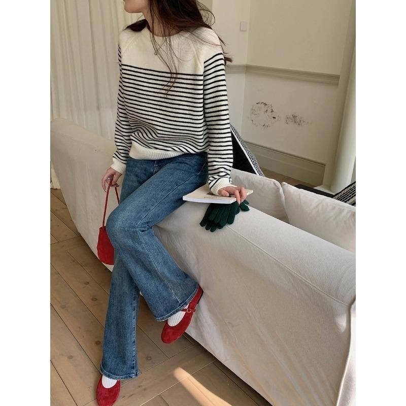 冬天保暖 撞色條紋圓領針織毛衣 *3色 | kukuta-細節圖3