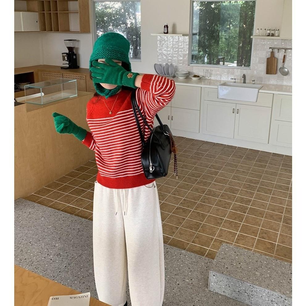 冬天保暖 撞色條紋圓領針織毛衣 *3色 | kukuta-細節圖4