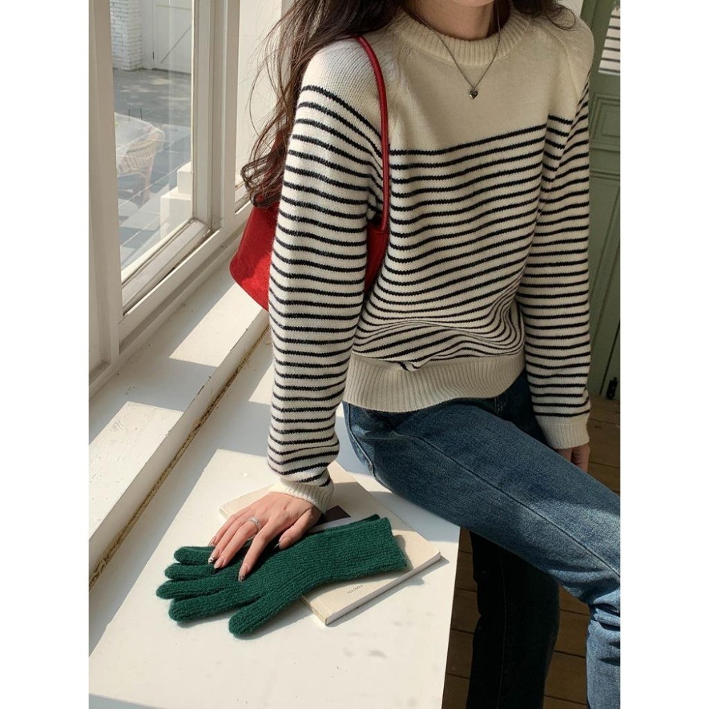 冬天保暖 撞色條紋圓領針織毛衣 *3色 | kukuta-細節圖5