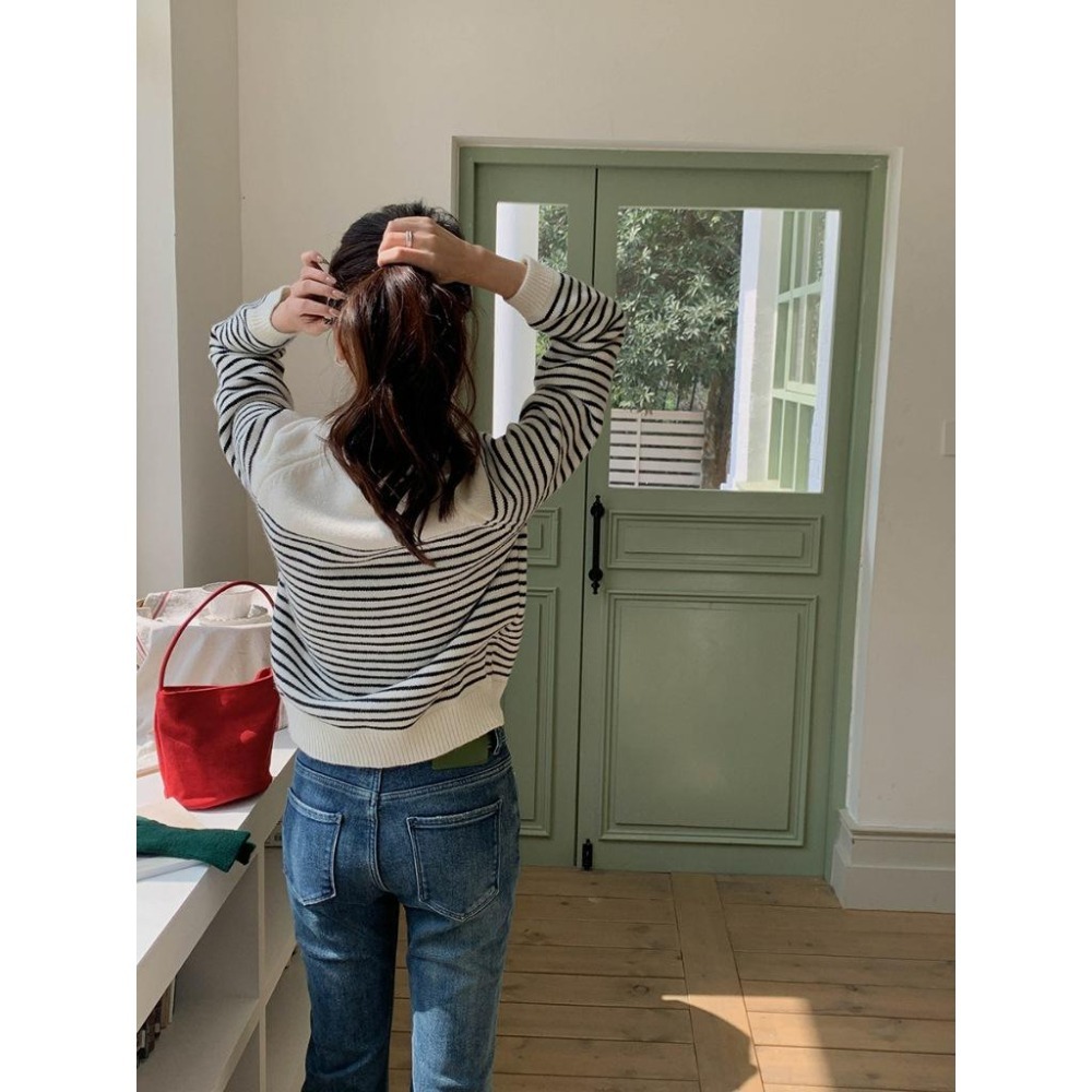 冬天保暖 撞色條紋圓領針織毛衣 *3色 | kukuta-細節圖7