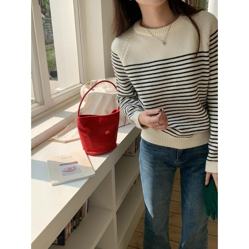 冬天保暖 撞色條紋圓領針織毛衣 *3色 | kukuta-細節圖8