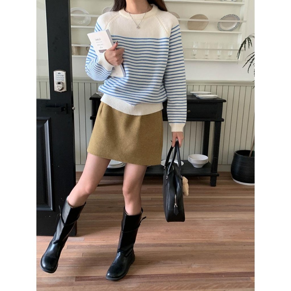 冬天保暖 撞色條紋圓領針織毛衣 *3色 | kukuta-細節圖9