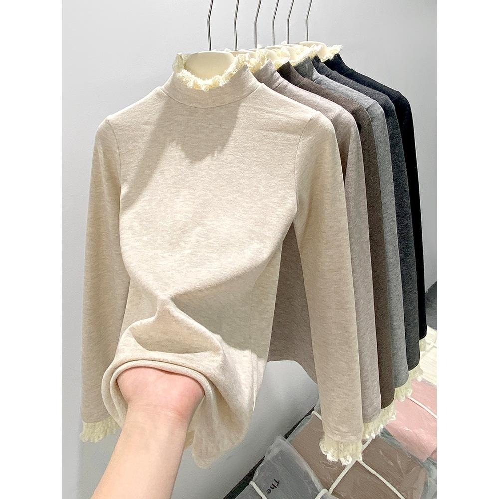 蕾絲拼接內搭上衣 螺紋花邊打底衫 *6色 (M-2XL) | kukuta-細節圖8