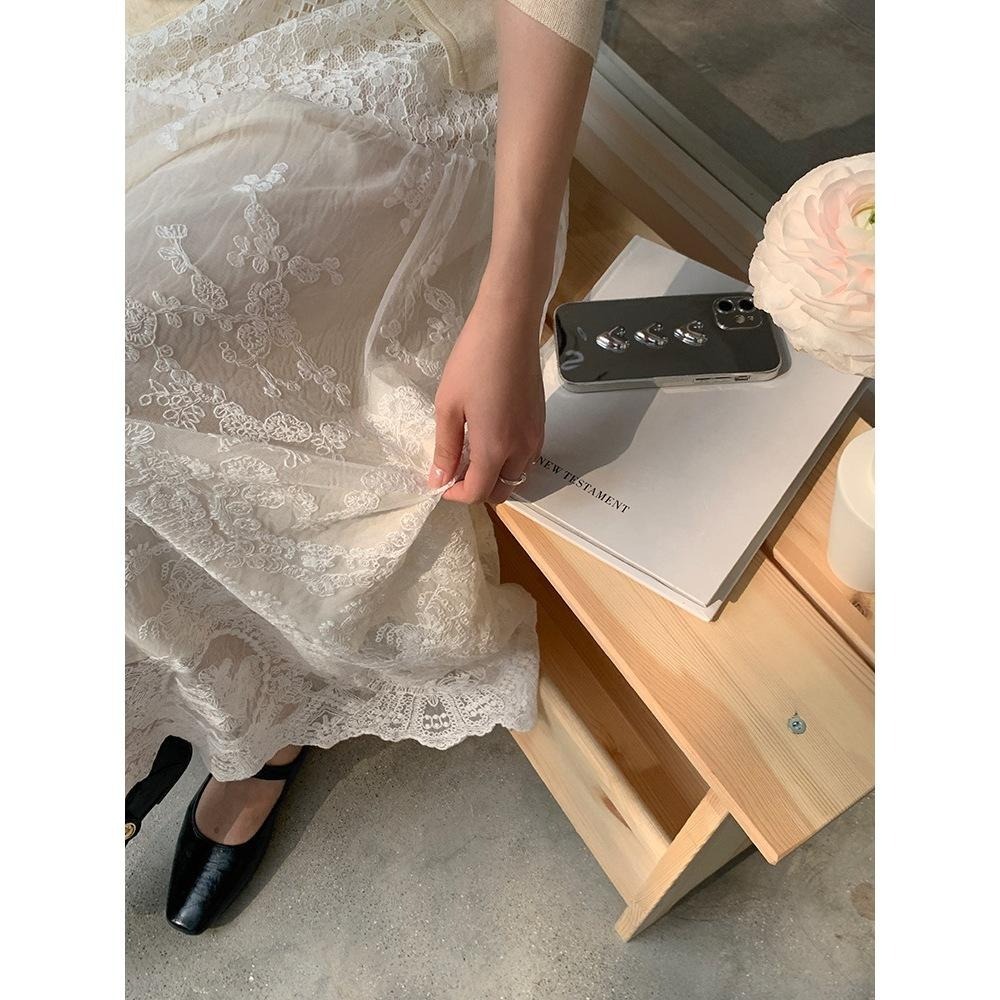 重工蕾絲緹花半身裙 白色長裙  | kukuta-細節圖2