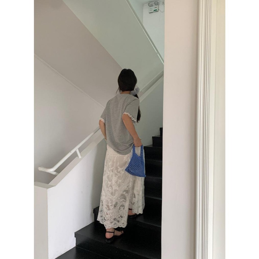 重工蕾絲緹花半身裙 白色長裙  | kukuta-細節圖6