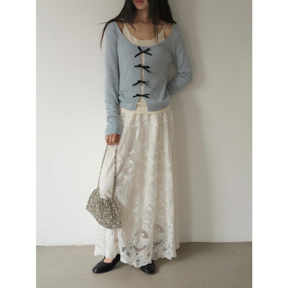 重工蕾絲緹花半身裙 白色長裙  | kukuta-細節圖8