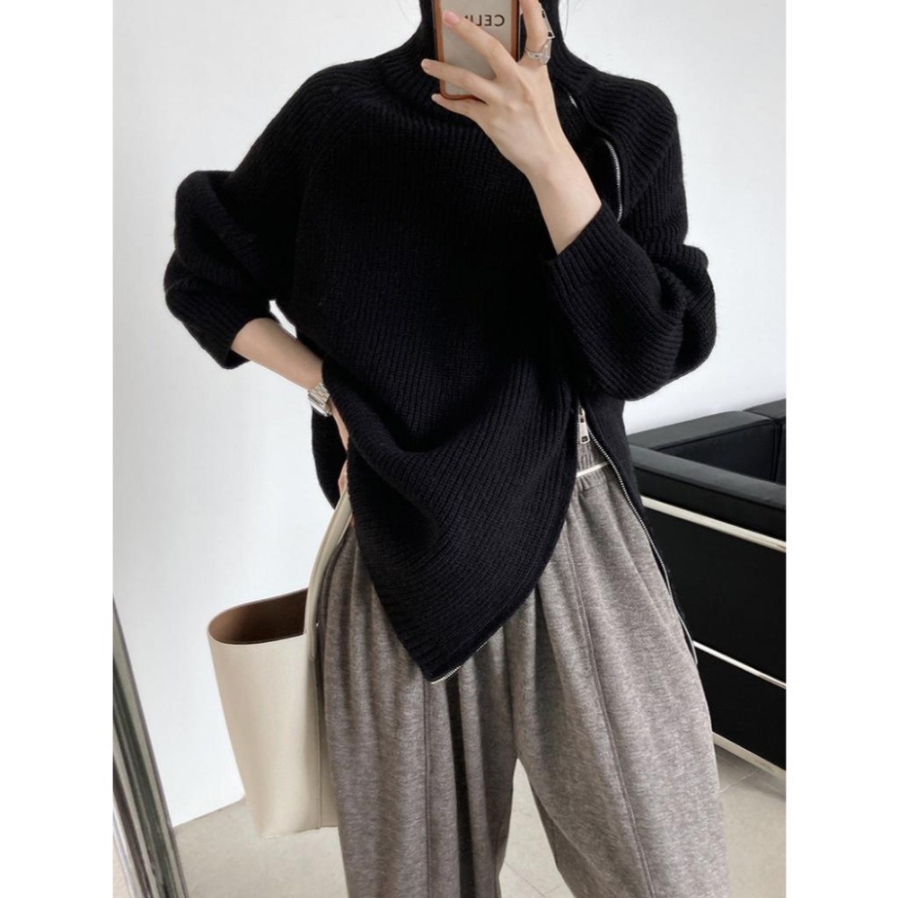 設計感高領毛衣 雙頭斜拉鏈上衣 *4色 | kukuta-細節圖3