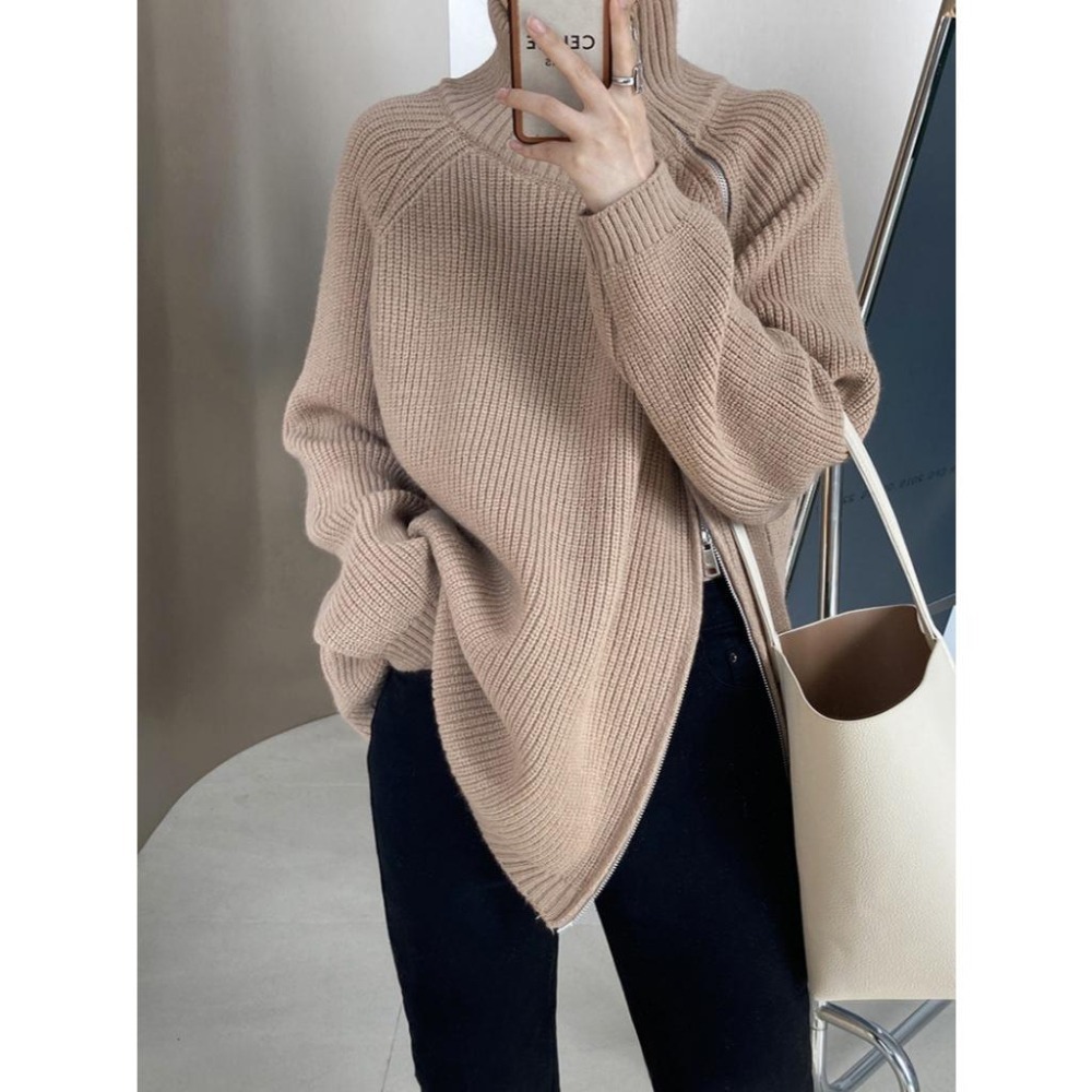 設計感高領毛衣 雙頭斜拉鏈上衣 *4色 | kukuta-細節圖4