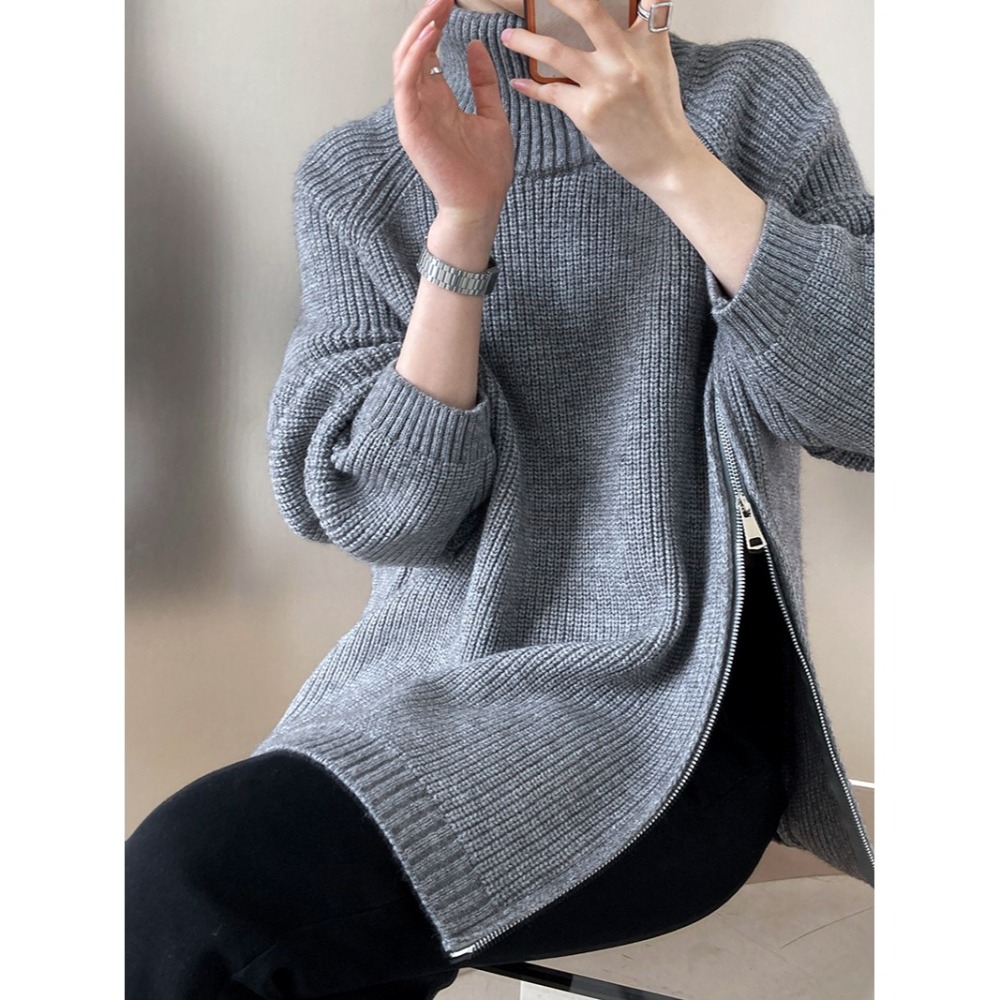 設計感高領毛衣 雙頭斜拉鏈上衣 *4色 | kukuta-細節圖8