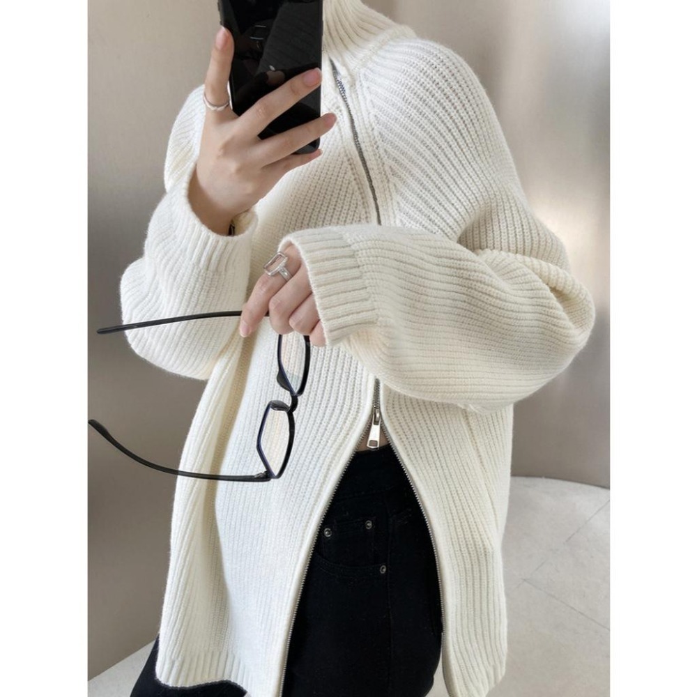 現貨 設計感高領毛衣 雙頭斜拉鏈上衣 *4色 | kukuta-細節圖2