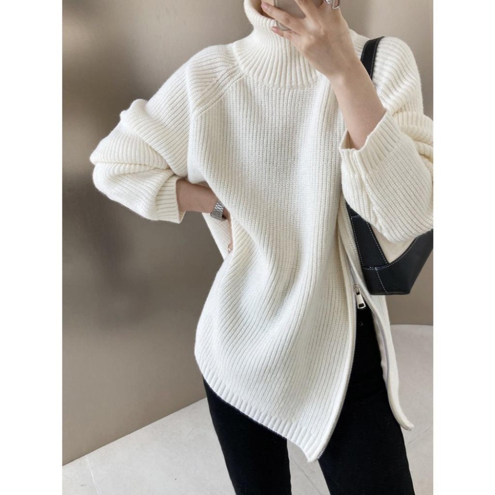 現貨 設計感高領毛衣 雙頭斜拉鏈上衣 *4色 | kukuta-細節圖6