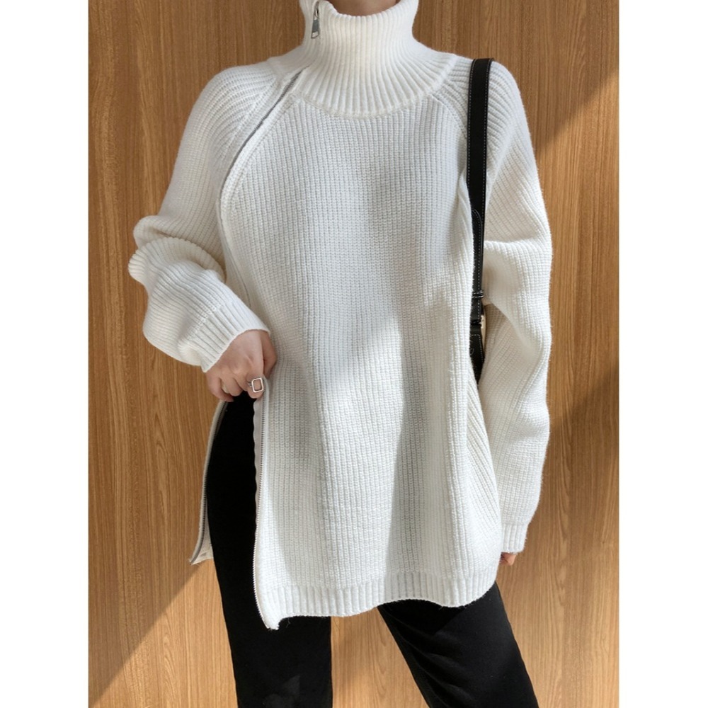 現貨 設計感高領毛衣 雙頭斜拉鏈上衣 *4色 | kukuta-細節圖9