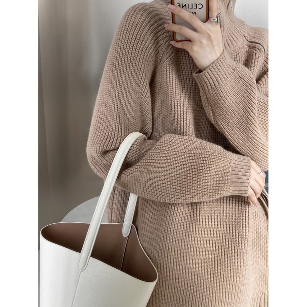 現貨 設計感高領毛衣 雙頭斜拉鏈上衣 *4色 | kukuta-細節圖10