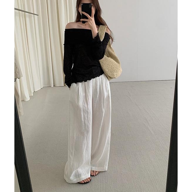 現貨 一字肩木耳花邊微透上衣*2色 | kukuta-細節圖2