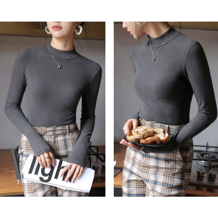 半高領薄絨打底內搭上衣* 8色 (S-XL) | kukuta-細節圖3