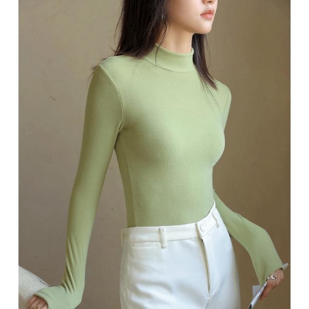 半高領薄絨打底內搭上衣* 8色 (S-XL) | kukuta-細節圖4