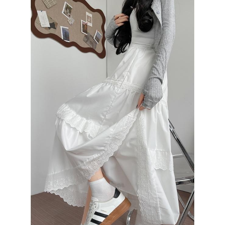 白色蕾絲蛋糕裙 蓬蓬半身裙 鬆緊腰長裙 (S-XL) | kukuta-細節圖4