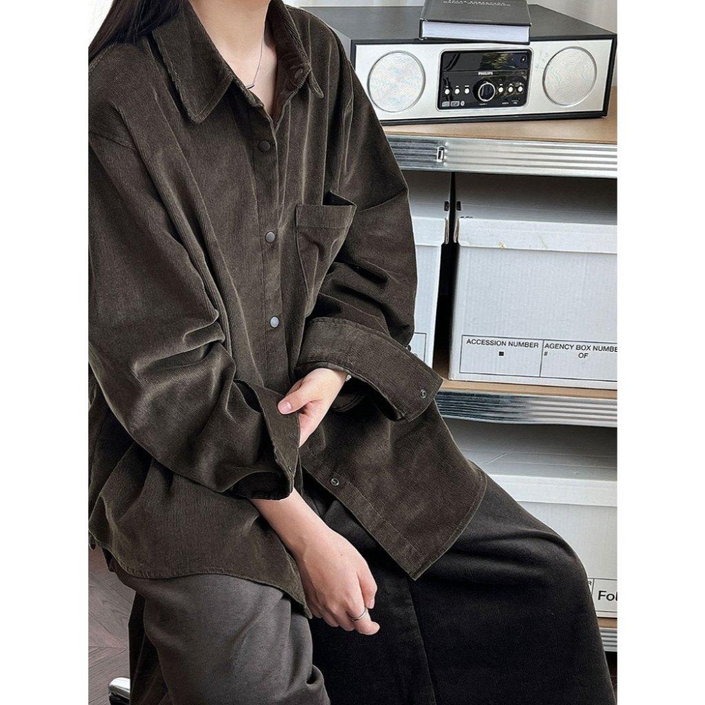 韓系翻領燈芯絨襯衫 復古寬鬆慵懶外套 *4色 | kukuta-細節圖4