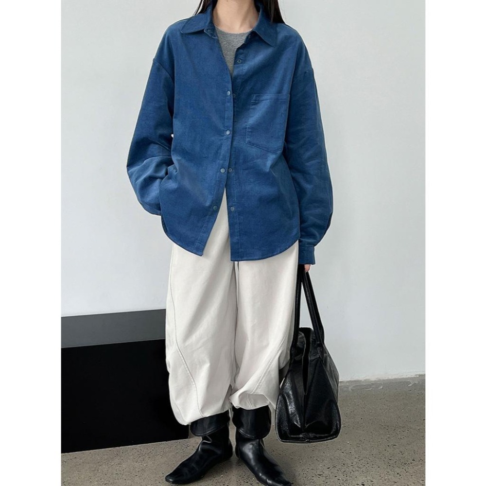 韓系翻領燈芯絨襯衫 復古寬鬆慵懶外套 *4色 | kukuta-細節圖5