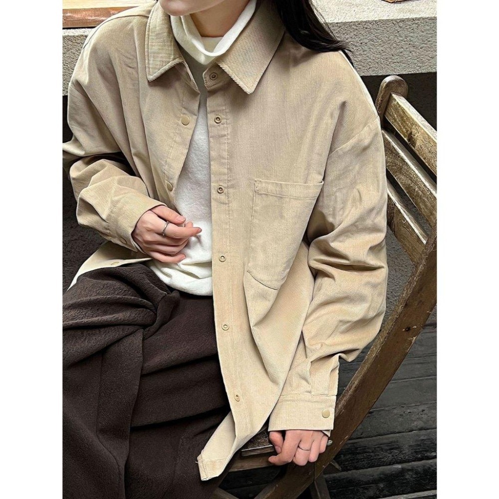 韓系翻領燈芯絨襯衫 復古寬鬆慵懶外套 *4色 | kukuta-細節圖6