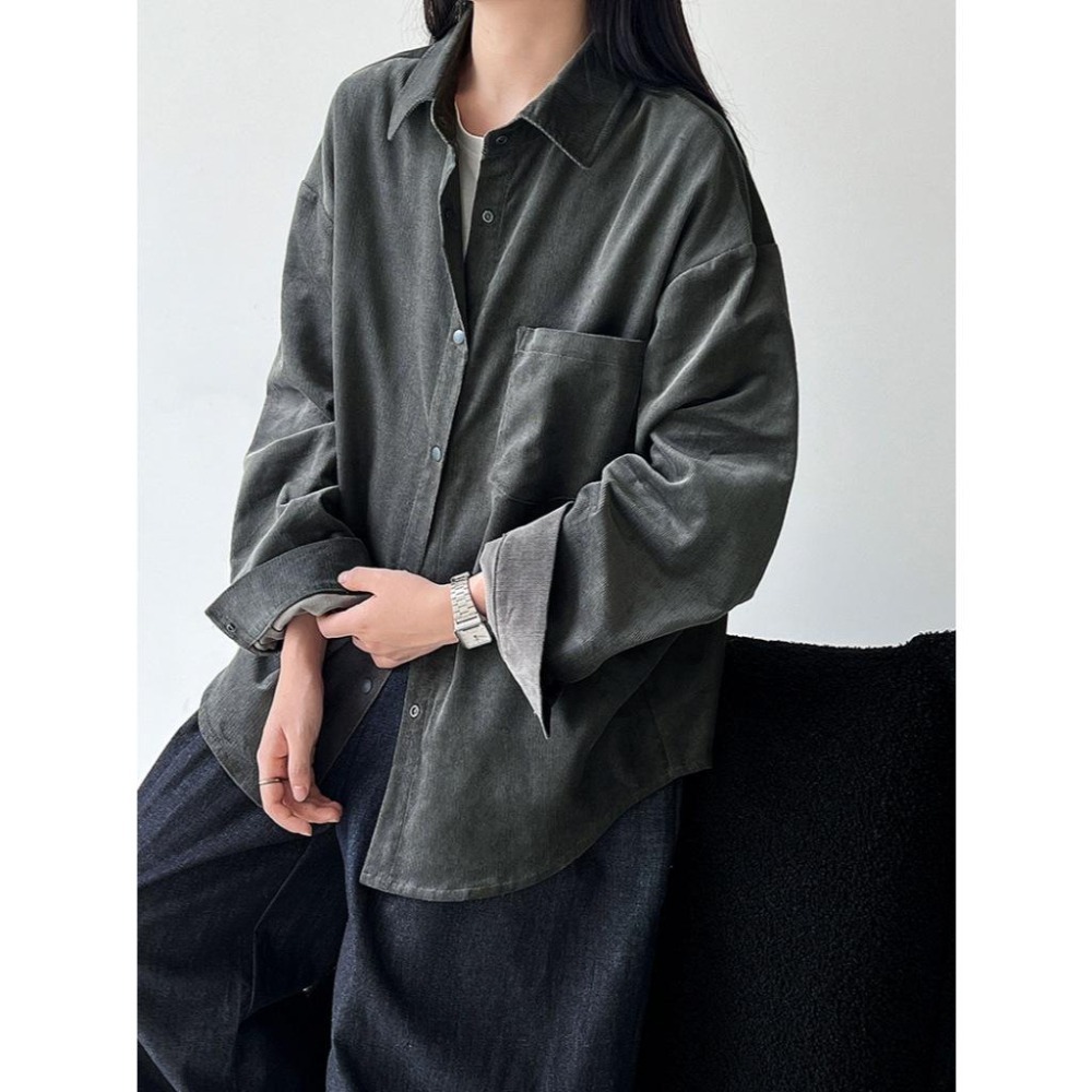 韓系翻領燈芯絨襯衫 復古寬鬆慵懶外套 *4色 | kukuta-細節圖7