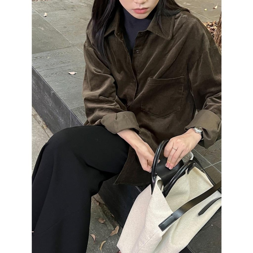 韓系翻領燈芯絨襯衫 復古寬鬆慵懶外套 *4色 | kukuta-細節圖8