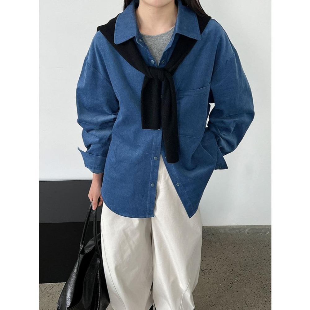 韓系翻領燈芯絨襯衫 復古寬鬆慵懶外套 *4色 | kukuta-細節圖9