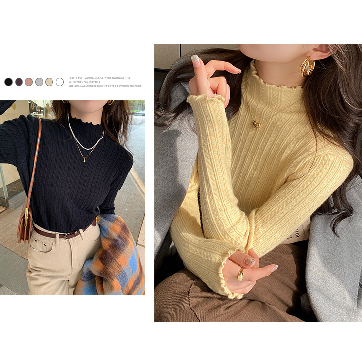 現+預 層次穿搭 半高領木耳邊內搭上衣 *8色 | kukuta-細節圖4