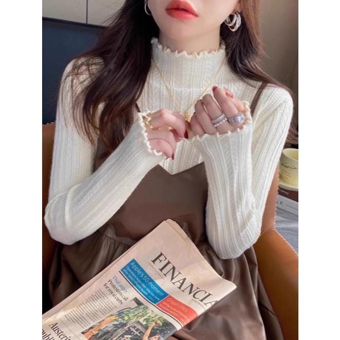 現+預 層次穿搭 半高領木耳邊內搭上衣 *8色 | kukuta-細節圖5