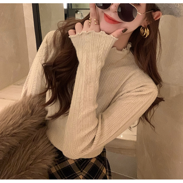 現+預 層次穿搭 半高領木耳邊內搭上衣 *8色 | kukuta-細節圖6