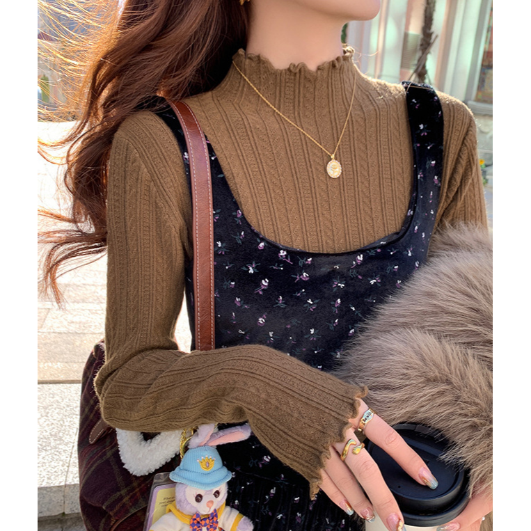 現+預 層次穿搭 半高領木耳邊內搭上衣 *8色 | kukuta-細節圖8