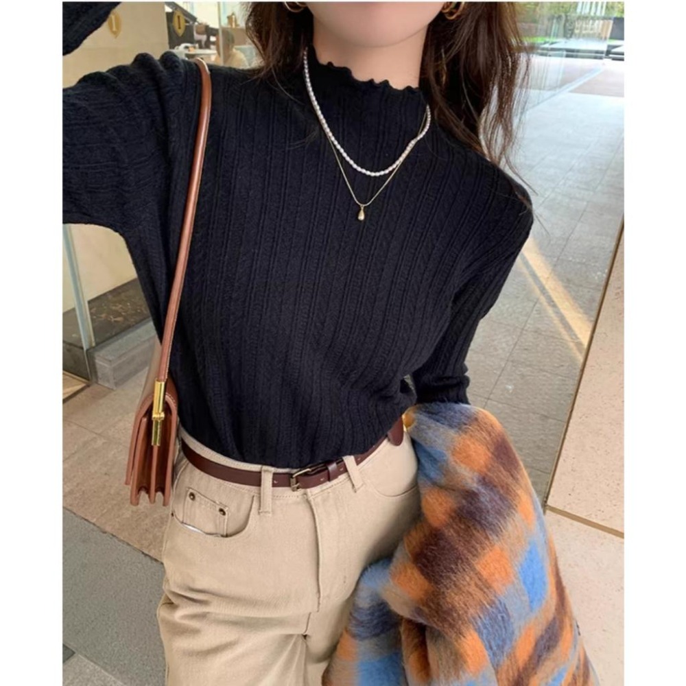 現+預 層次穿搭 半高領木耳邊內搭上衣 *8色 | kukuta-細節圖9