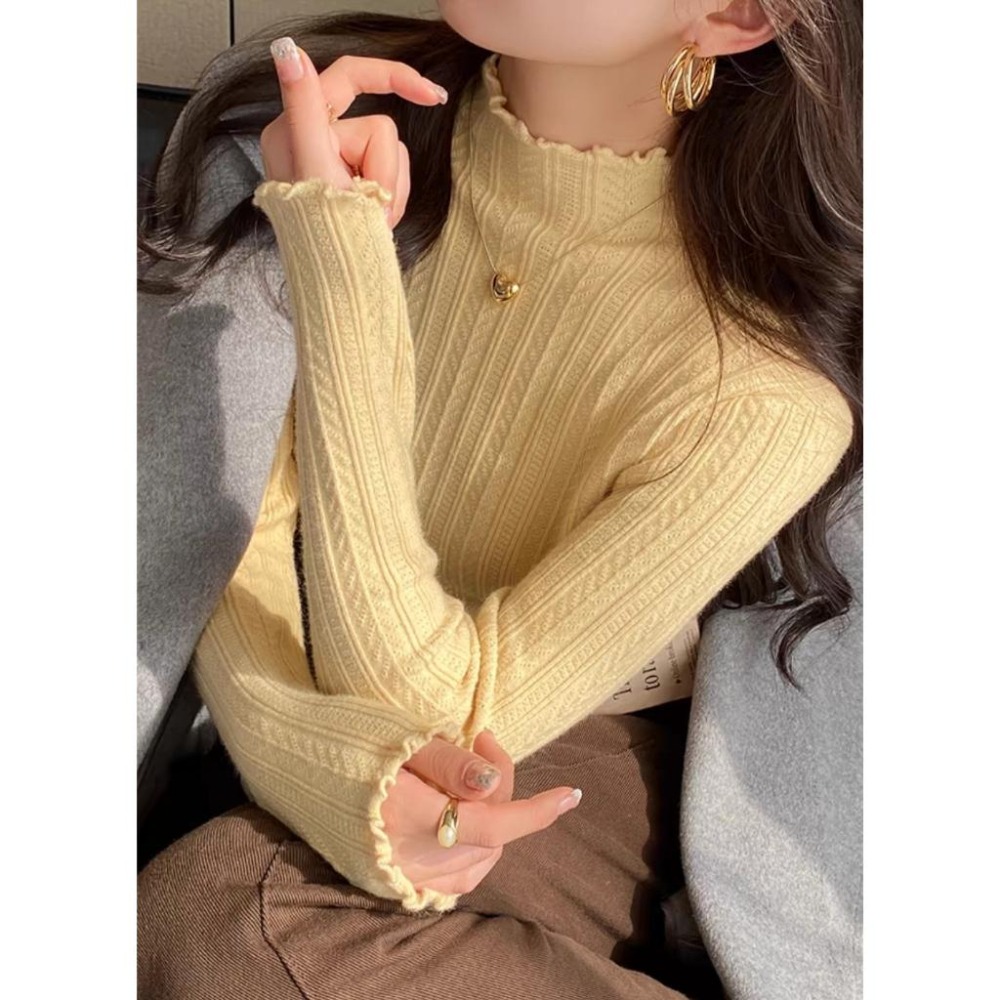 現+預 層次穿搭 半高領木耳邊內搭上衣 *8色 | kukuta-細節圖10