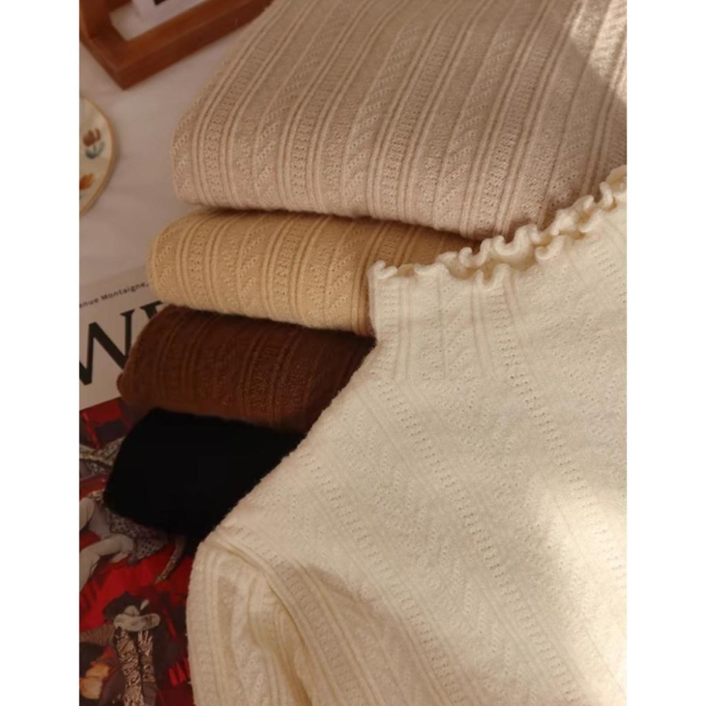 現+預 層次穿搭 半高領木耳邊內搭上衣 *8色 | kukuta-細節圖11