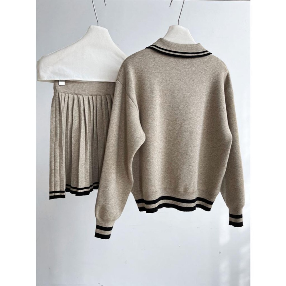 韓系學院風polo領針織上衣+高腰百褶短裙套裝 | kukuta-細節圖9