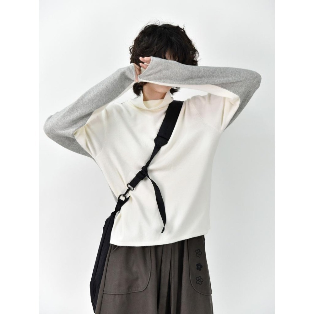 現+預 前後兩穿 撞色軟糯高領上衣 *3色 | kukuta-細節圖2