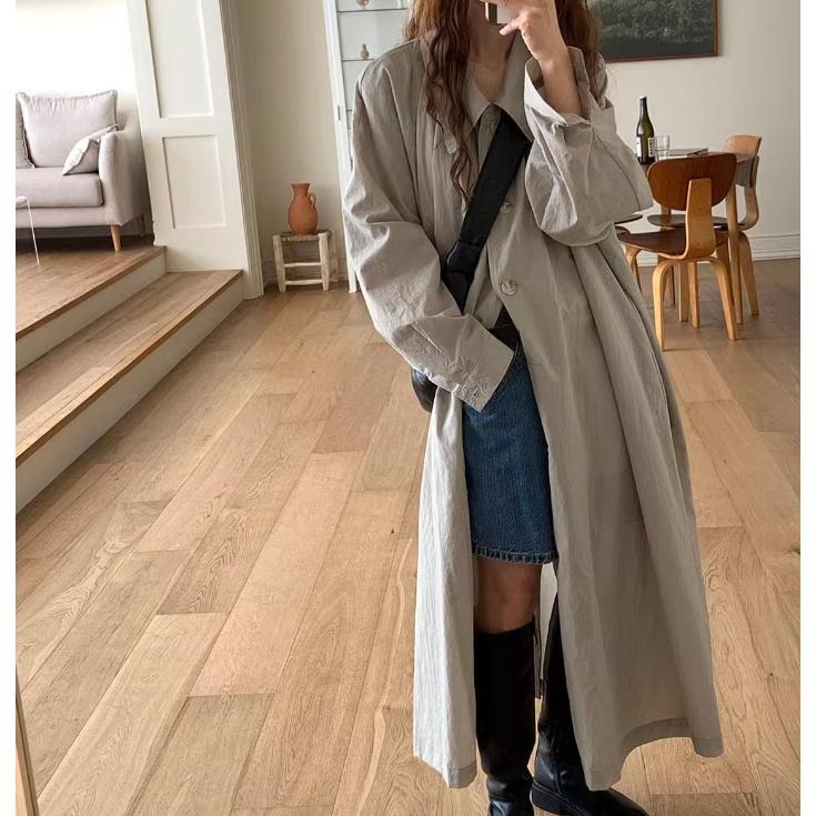 懶人穿搭 翻領單排扣襯衫連身裙 長版襯衫 大尺碼 寬鬆 長裙 *2色 | kukuta-細節圖3