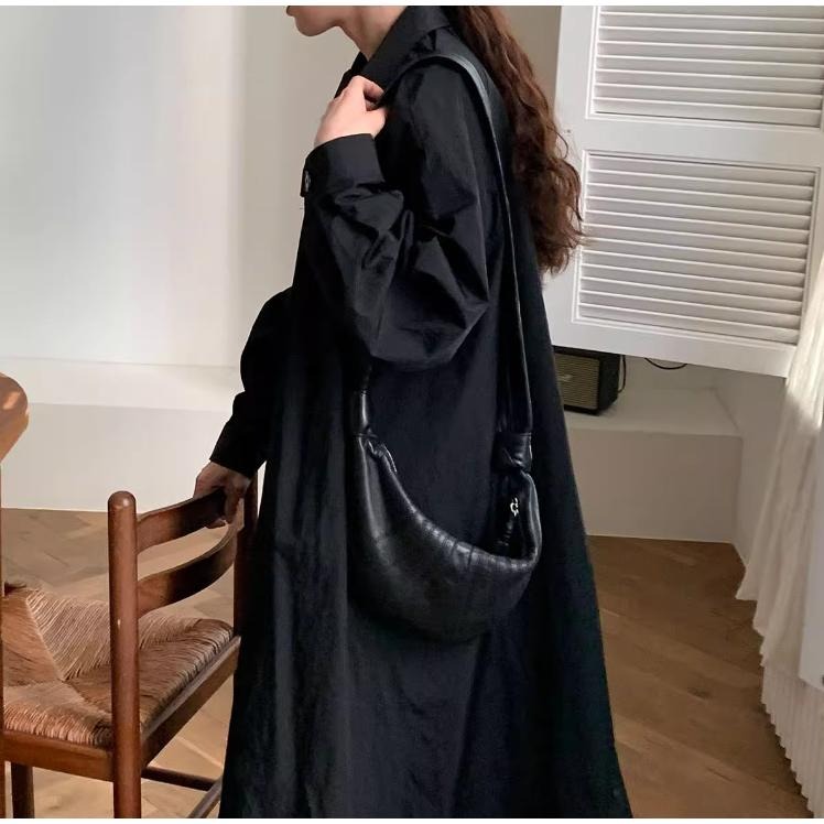 懶人穿搭 翻領單排扣襯衫連身裙 長版襯衫 大尺碼 寬鬆 長裙 *2色 | kukuta-細節圖7