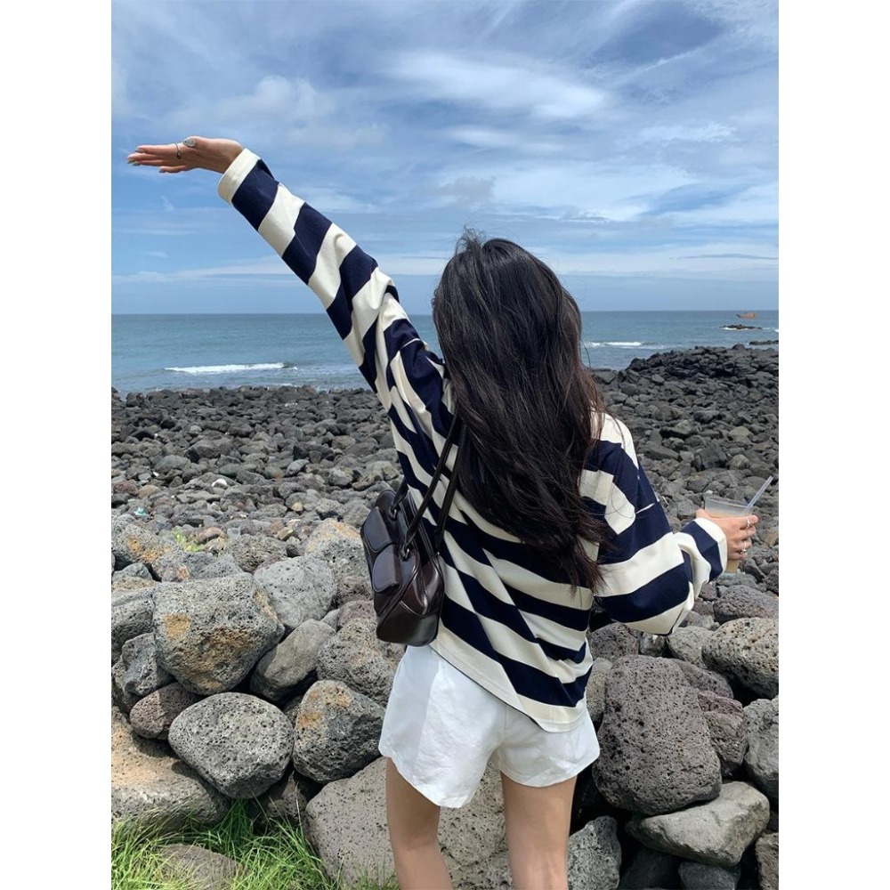 學院風翻領百搭條紋polo上衣 | kukuta-細節圖3