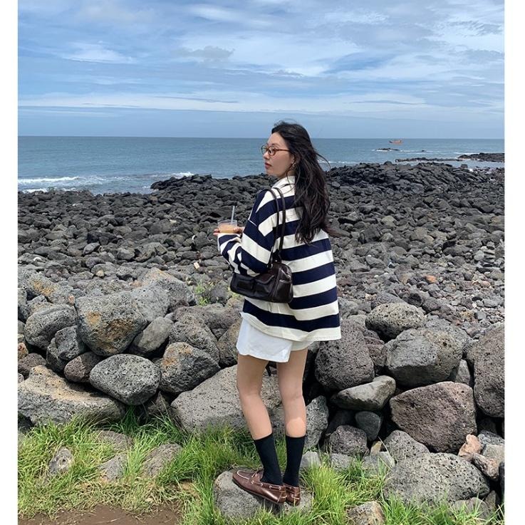 學院風翻領百搭條紋polo上衣 | kukuta-細節圖8